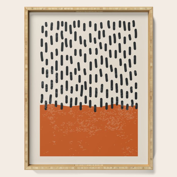 Mid Century Modern Minimalist Rothko Inspired Color Field Red Rain With Lines Geometric Style Serving Tray Gallery Image 1