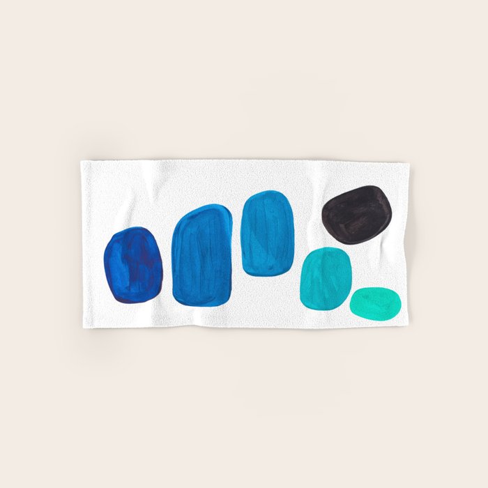 Colorful Mid Century Modern Pop Art Minimalist Style Teal Blue Aquamarine Bubbles White Background Bath Towel Gallery Image 1