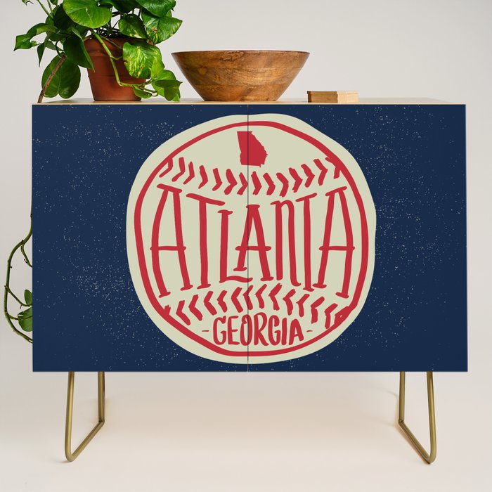 Atlanta Georgia Baseball - Hand Drawn, Script Typography Credenza Gallery Image 1