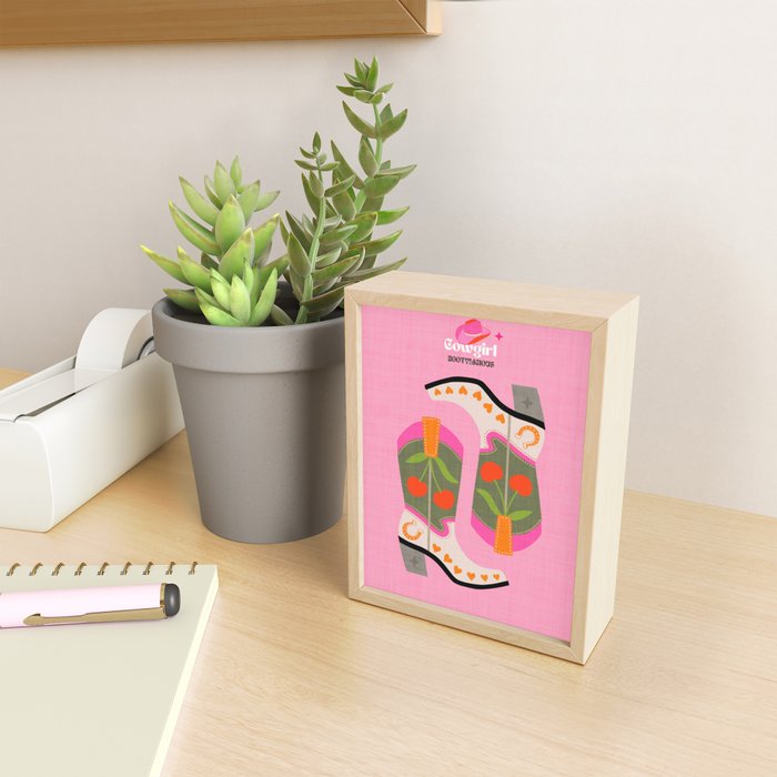 Cowgirl boots - 'Booty-licious' pun in pink Mini Art Print Gallery Image 2