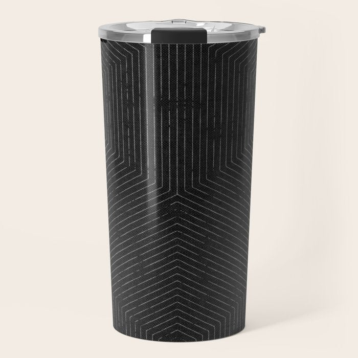 boho hexagon stripes - charcoal Travel Mug Gallery Image 1