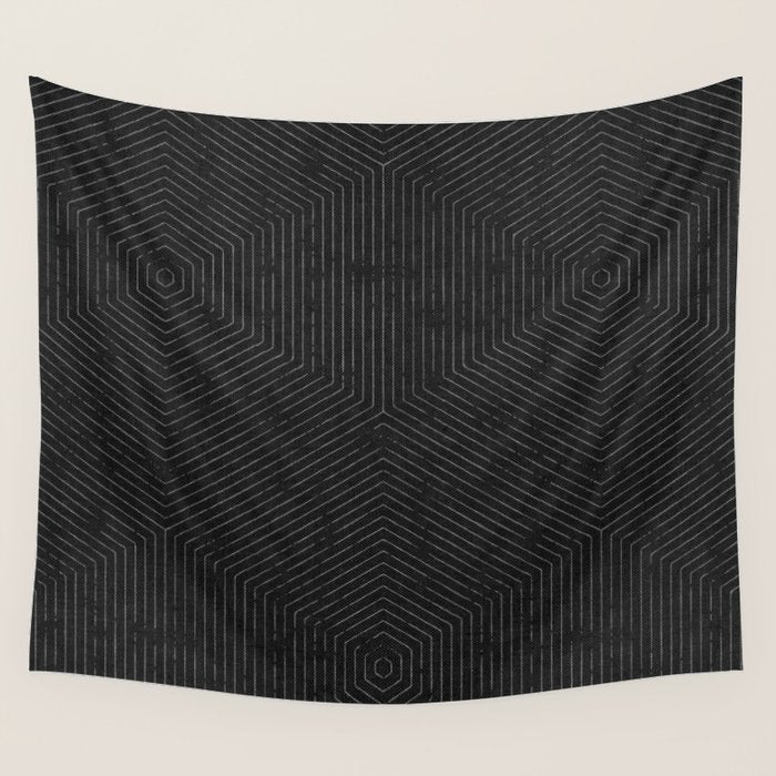 boho hexagon stripes - charcoal Wall Tapestry Gallery Image 4