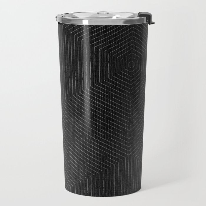 boho hexagon stripes - charcoal Travel Mug Gallery Image 2