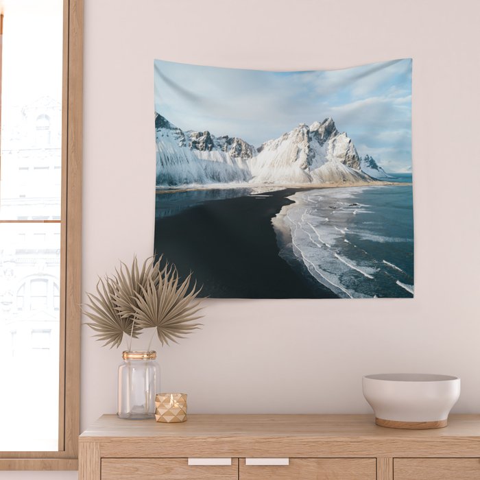 Iceland Mountain Beach - Landscape Photography Wall Tapestry Gallery Image 2