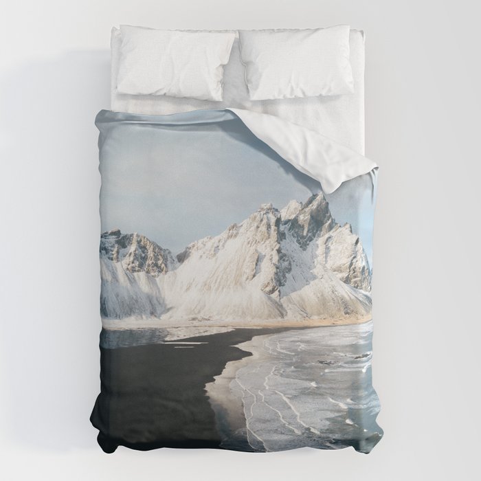 Iceland Mountain Beach - Landscape Photography Duvet Cover Gallery Image 1