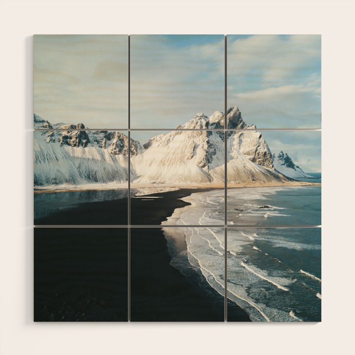 Iceland Mountain Beach - Landscape Photography Wood Wall Art Gallery Image 1