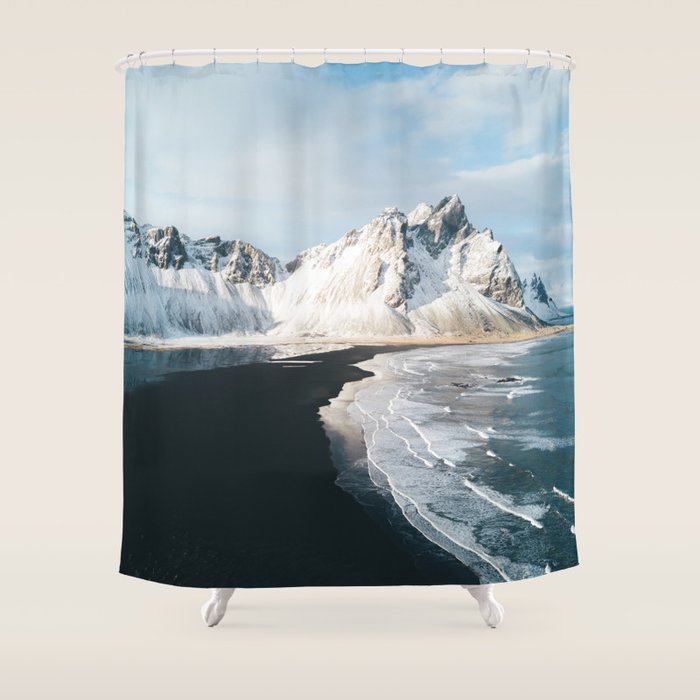Iceland Mountain Beach - Landscape Photography Shower Curtain Gallery Image 1