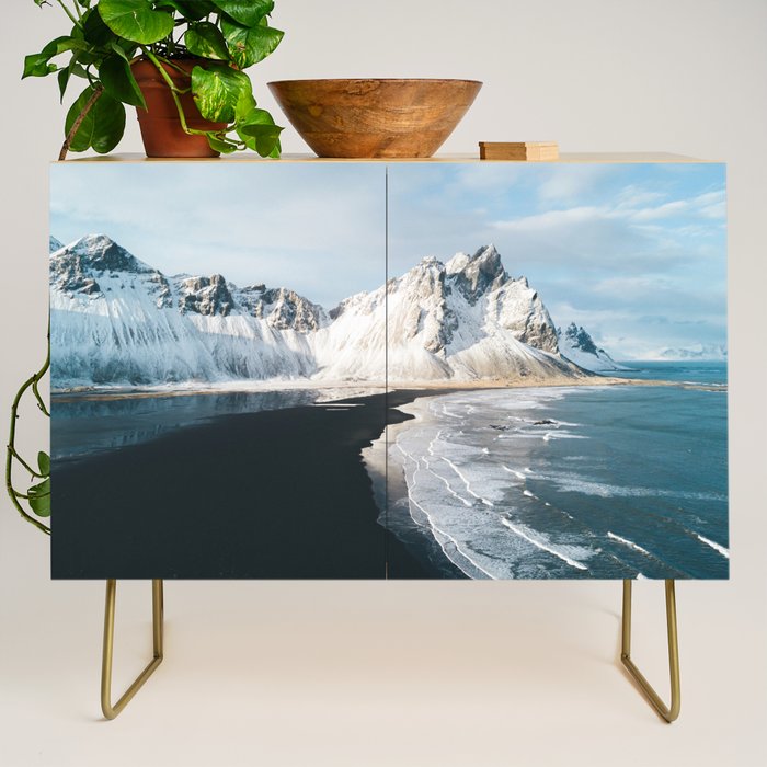 Iceland Mountain Beach - Landscape Photography Credenza Gallery Image 1
