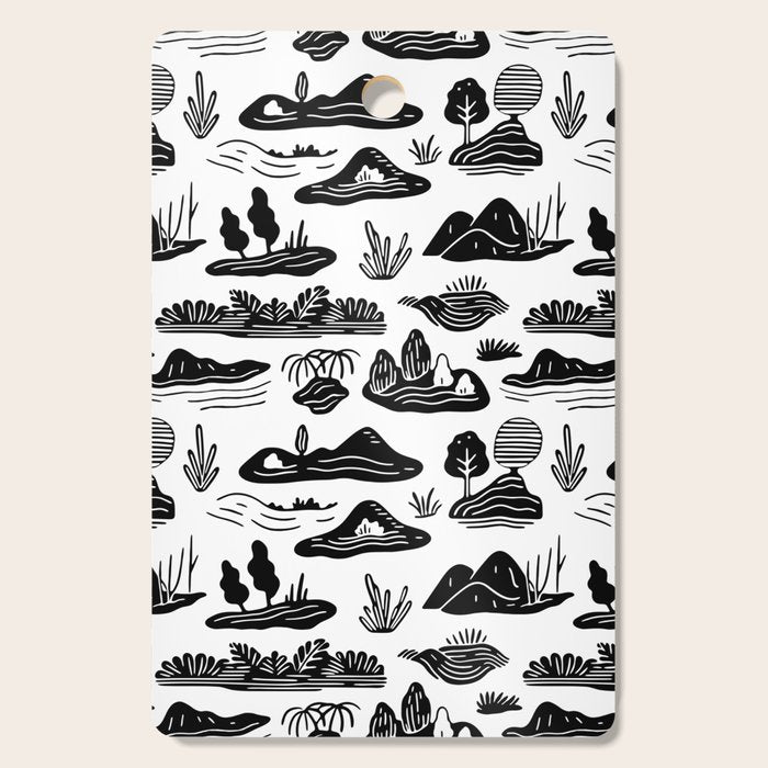 Black and white nature landscape doodle pattern Cutting Board Gallery Image 1