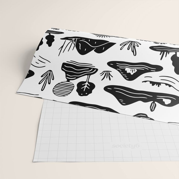 Black and white nature landscape doodle pattern Wrapping Paper Gallery Image 2