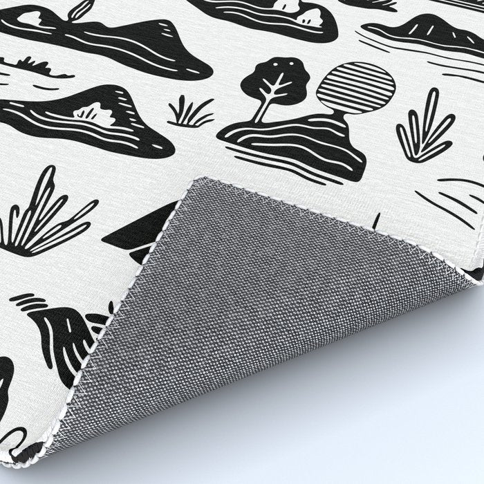 Black and white nature landscape doodle pattern Rug Gallery Image 4