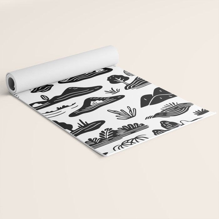 Black and white nature landscape doodle pattern Yoga Mat Gallery Image 2