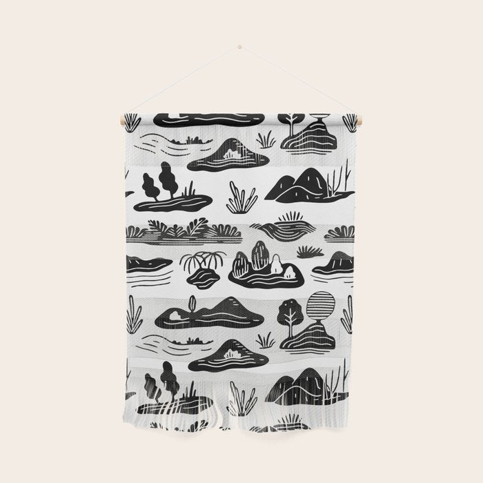 Black and white nature landscape doodle pattern Wall Hanging Gallery Image 1
