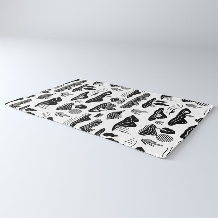 Black and white nature landscape doodle pattern Rug Gallery Image 3