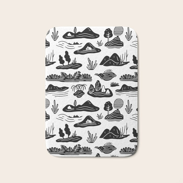 Black and white nature landscape doodle pattern Bath Mat Gallery Image 1