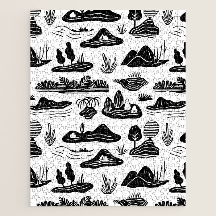 Black and white nature landscape doodle pattern Jigsaw Puzzle Gallery Image 1