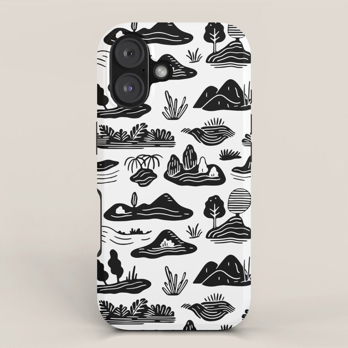 Black and white nature landscape doodle pattern iPhone Case Gallery Image 1