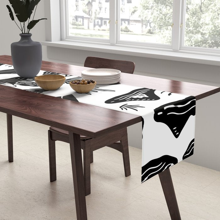 Black and white nature landscape doodle pattern Table Runner Gallery Image 2