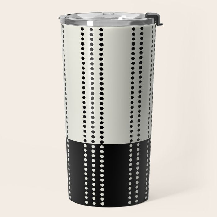 Ethnic Spotted Stripes, Ivory and Black Travel Mug Gallery Image 2