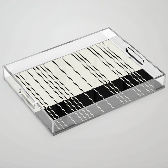 Ethnic Spotted Stripes, Ivory and Black Acrylic Tray Gallery Image 1