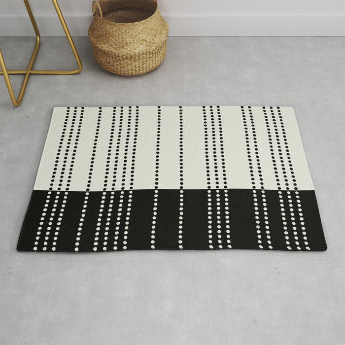 Ethnic Spotted Stripes, Ivory and Black Rug Gallery Image 1