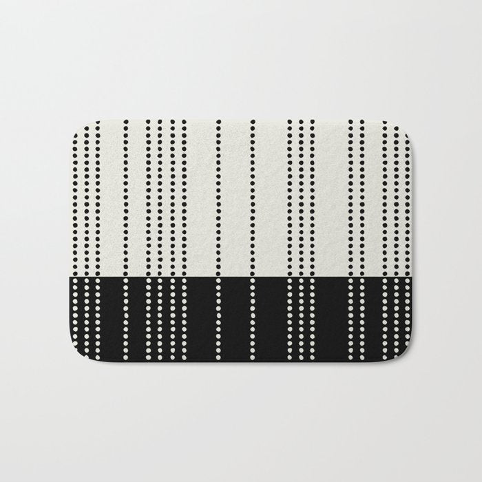 Ethnic Spotted Stripes, Ivory and Black Bath Mat Gallery Image 1