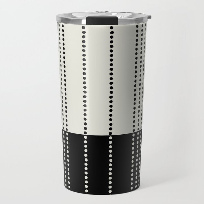Ethnic Spotted Stripes, Ivory and Black Travel Mug Gallery Image 1