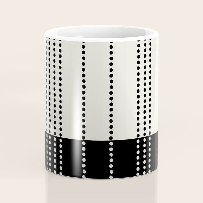 Ethnic Spotted Stripes, Ivory and Black Coffee Mug Gallery Image 4