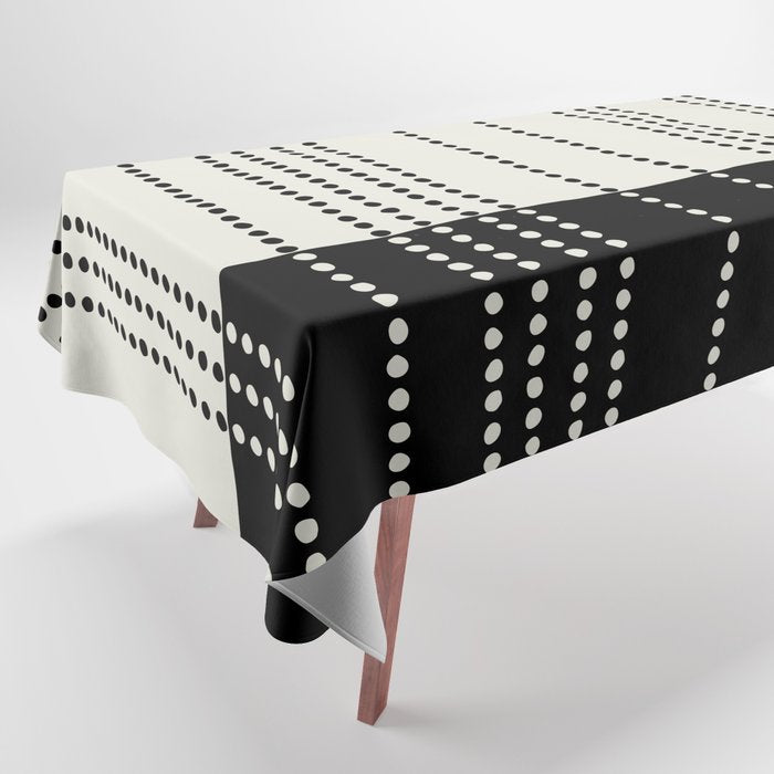 Ethnic Spotted Stripes, Ivory and Black Tablecloth Gallery Image 1