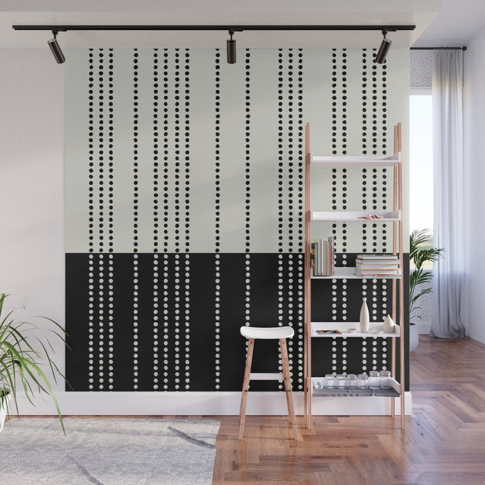 Ethnic Spotted Stripes, Ivory and Black Wall Mural Gallery Image 1