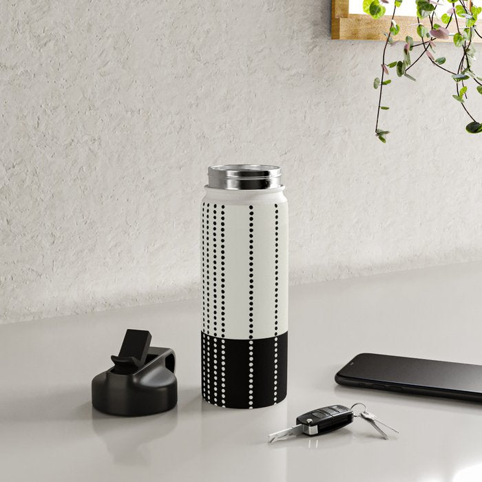 Ethnic Spotted Stripes, Ivory and Black Water Bottle Gallery Image 4