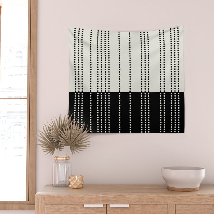 Ethnic Spotted Stripes, Ivory and Black Wall Tapestry Gallery Image 2