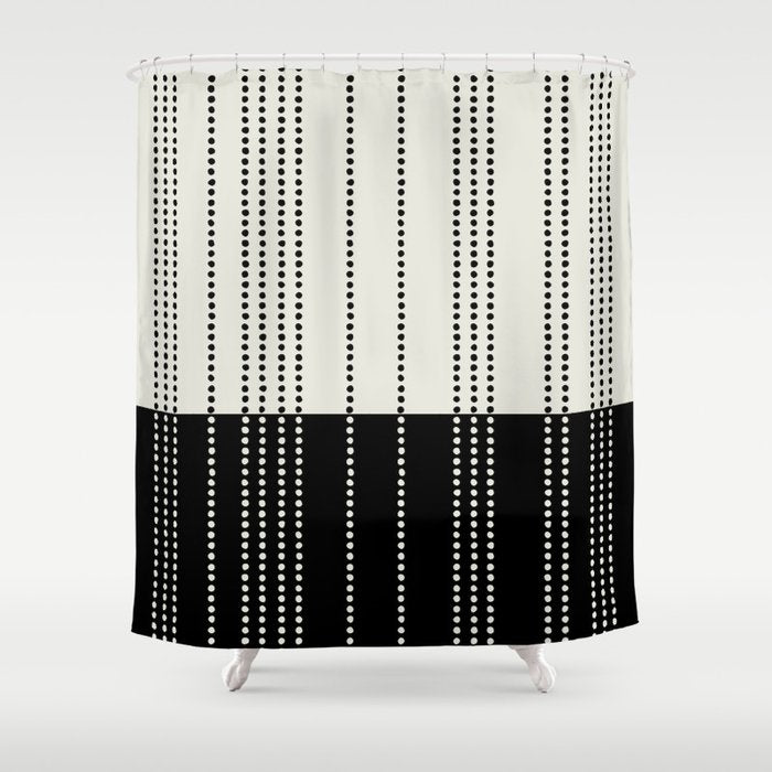 Ethnic Spotted Stripes, Ivory and Black Shower Curtain Gallery Image 1