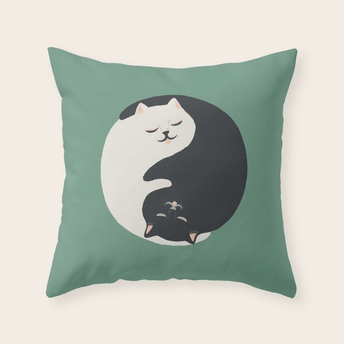Hidden cat 26g Green yin yang hug Throw Pillow Gallery Image 6