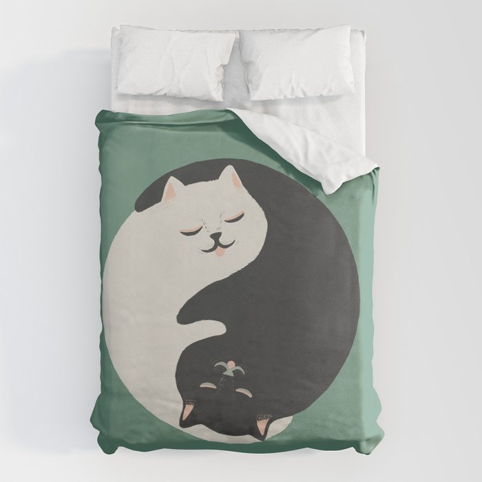 Hidden cat 26g Green yin yang hug Duvet Cover Gallery Image 6