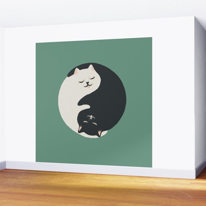 Hidden cat 26g Green yin yang hug Wall Mural Gallery Image 2