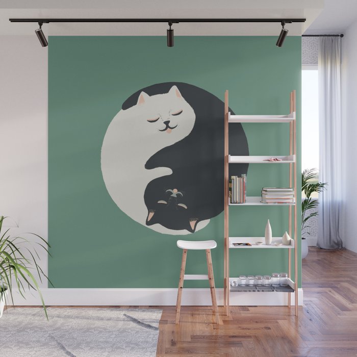 Hidden cat 26g Green yin yang hug Wall Mural Gallery Image 1