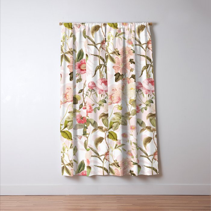 Vintage & Shabby Chic - Pink Sepia Summer Flowers Window Curtain Gallery Image 3