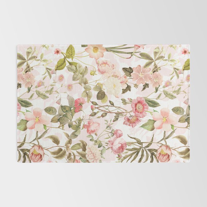 Vintage & Shabby Chic - Pink Sepia Summer Flowers Rug Gallery Image 2