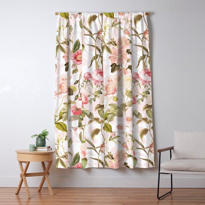 Vintage & Shabby Chic - Pink Sepia Summer Flowers Window Curtain Gallery Image 5