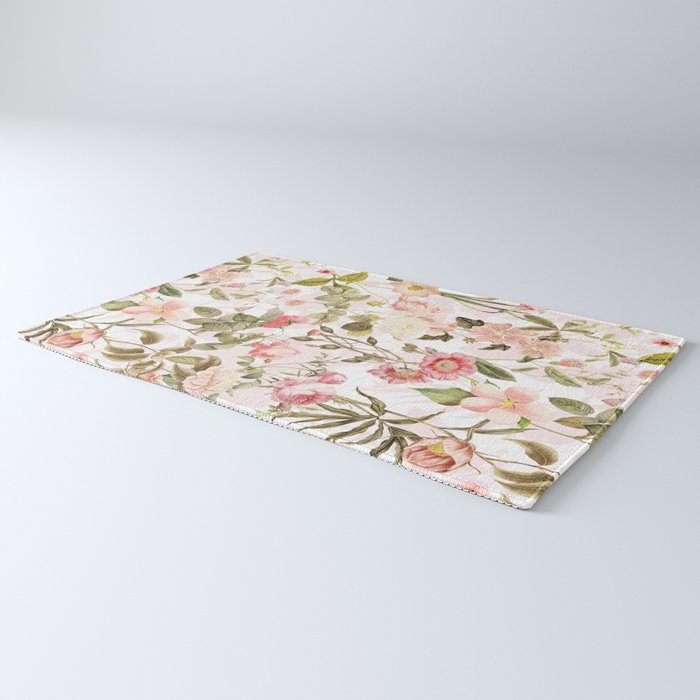 Vintage & Shabby Chic - Pink Sepia Summer Flowers Rug Gallery Image 3