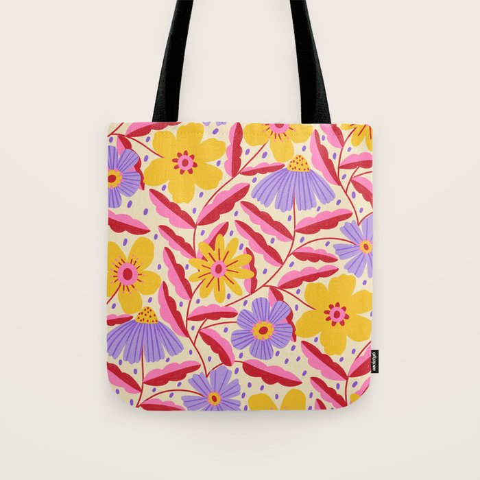 Flower Garden - Yellow & Purple  Tote Bag Gallery Image 1