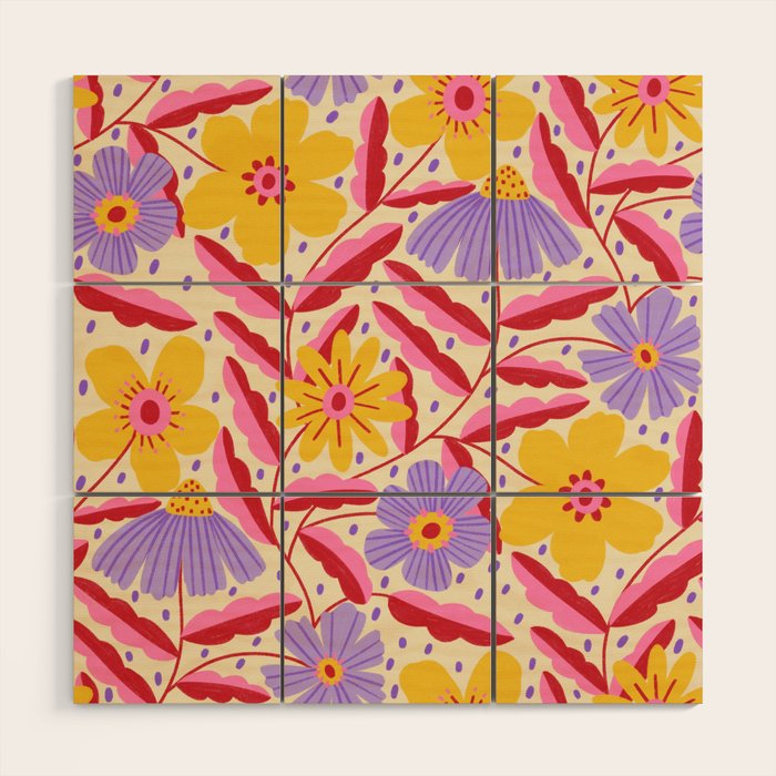Flower Garden - Yellow & Purple  Wood Wall Art Gallery Image 1