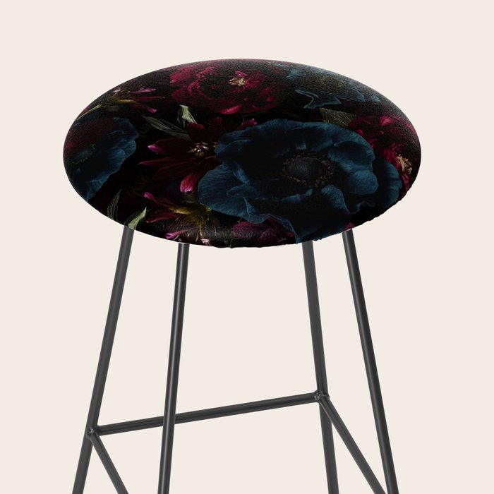 Vintage Black Dramatic Glamour Autumn Romanticism: Maximalism Moody Florals - Grand Millennial Burgundy And Teal Peonies Bouquets,  Nostalgic Gothic Mystic Night Flowers Stool Gallery Image 2