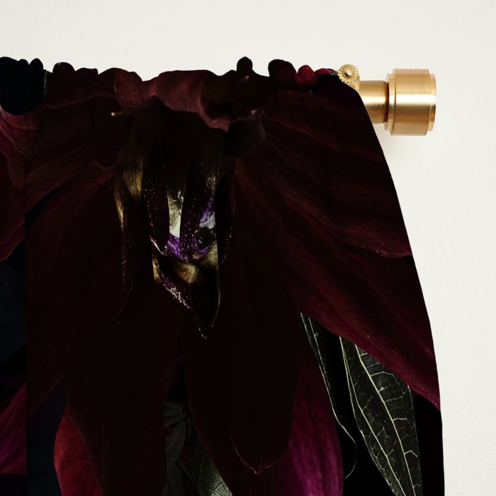 Vintage Black Dramatic Glamour Autumn Romanticism: Maximalism Moody Florals - Grand Millennial Burgundy And Teal Peonies Bouquets,  Nostalgic Gothic Mystic Night Flowers Window Curtain Gallery Image 2