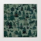 The Wild North, Wildlife, Blue Silhouette Forest and Animal Print Wood Wall Art Gallery Image 1