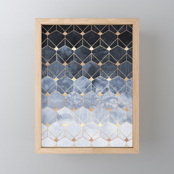 Blue Hexagons And Diamonds Mini Art Print Gallery Image 1