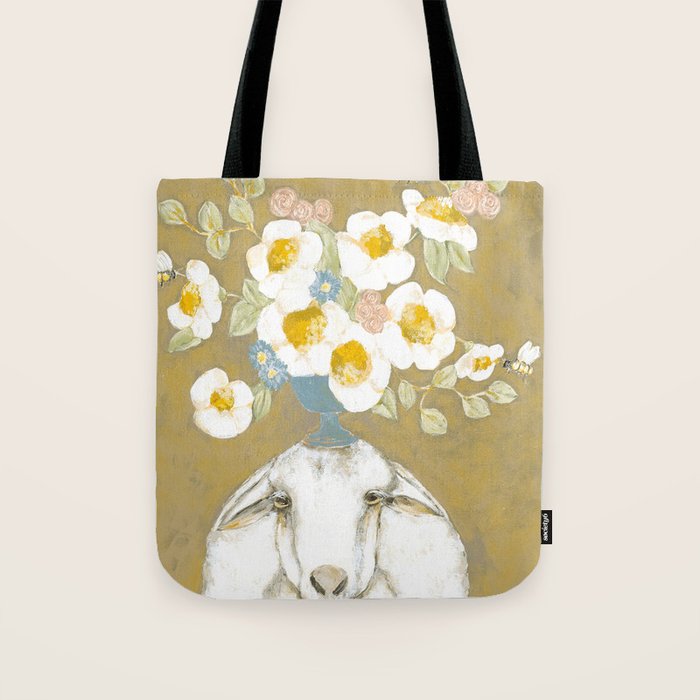 Modern Farmhouse Sheep with Dahlia Flowers Tote Bag Gallery Image 1