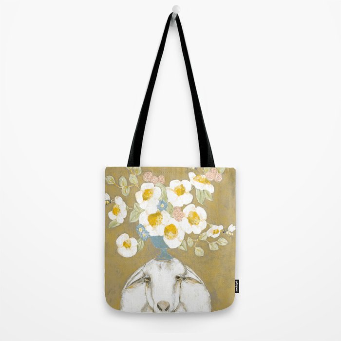 Modern Farmhouse Sheep with Dahlia Flowers Tote Bag Gallery Image 2