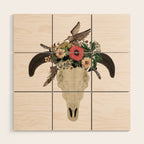 cow skull flowers Wood Wall Art Gallery Image 1